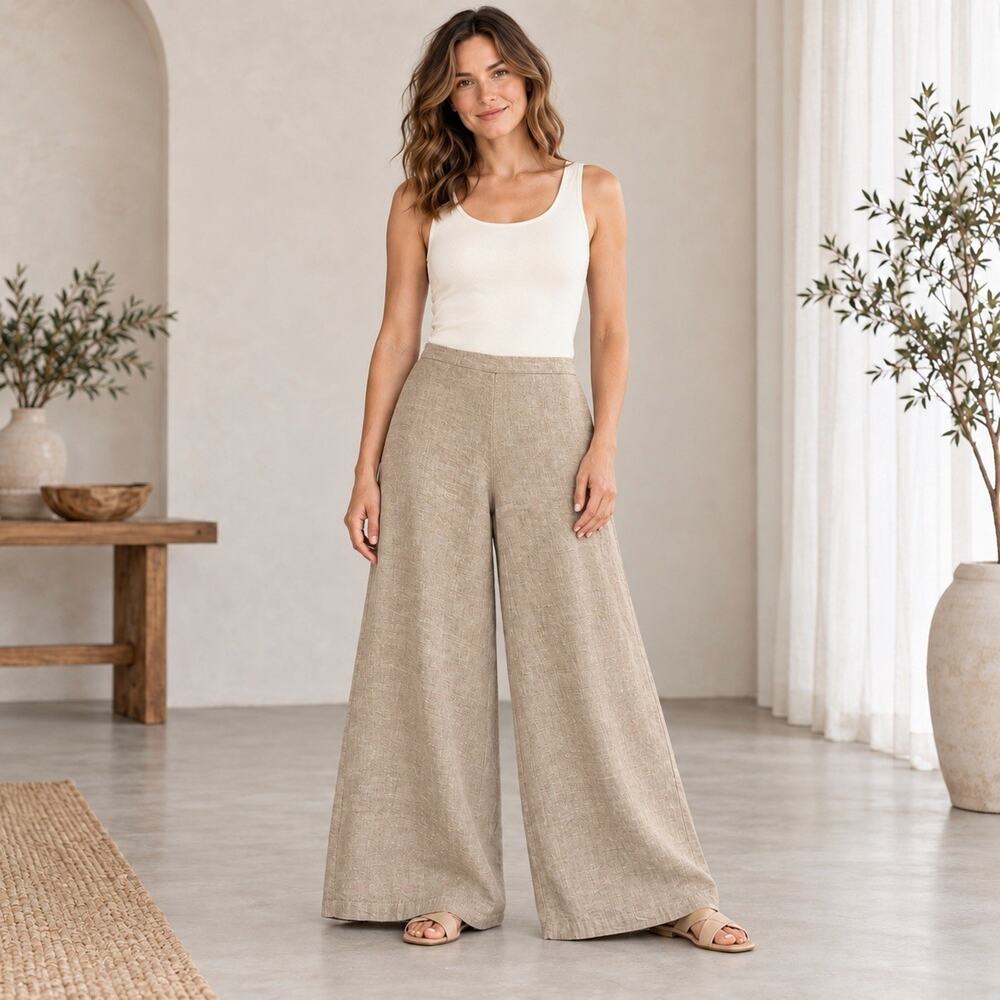 Bryn Walker Long Full Pant S Natural 100% Linen Wide Leg NWT Made USA Lagenlook